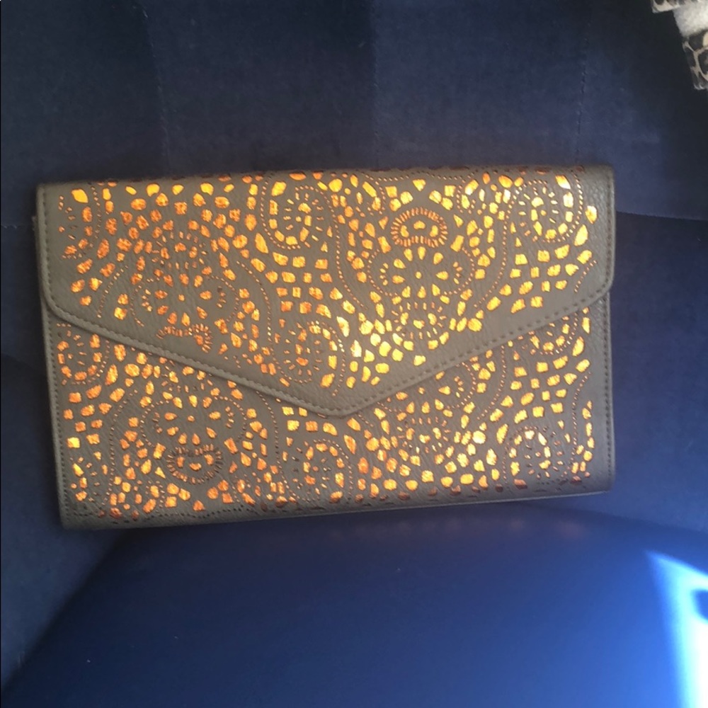 Gray and bronze metallic clutch